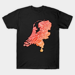 Colorful mandala art map of Netherlands with text in red and orange T-Shirt